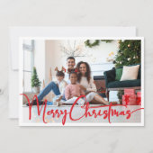 Feestelijk rood script Vrolijk Kerstfeest Vier Fot Feestdagenkaart (Voorkant)