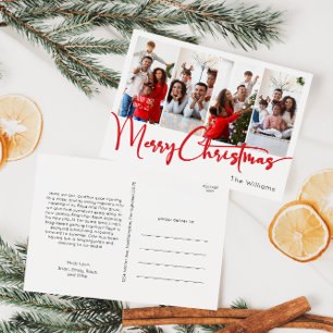 Feestelijk rood script Vrolijk Kerstfeest Vier Fot Feestdagenkaart