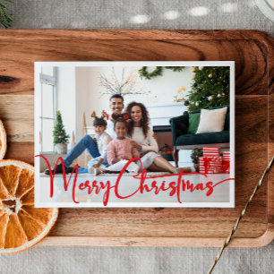 Feestelijk rood script Vrolijk kerstjaar in de Rev Feestdagenkaart