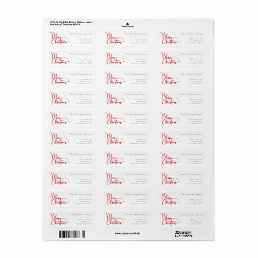 Feestelijk rood script Vrolijk Kerstmis retour adr Etiket (Full Sheet)