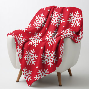 Feestelijk rood-wit sneeuwvlokpatroon fleece deken