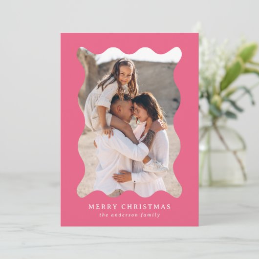 Feestelijk roze retro foto Lijst Vrolijk kerstfees Feestdagenkaart (Staand voorkant)