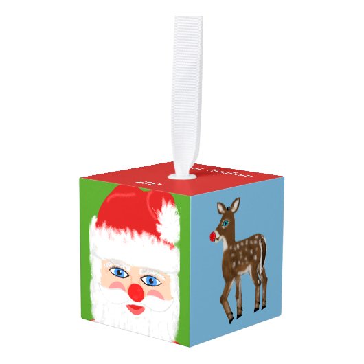 Feestelijk Santa Candy Canes Cube Ornament (Voorkant hoekig)