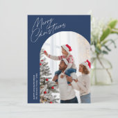 Feestelijk script Blue Christmas Arch Feestdagenkaart (Staand voorkant)