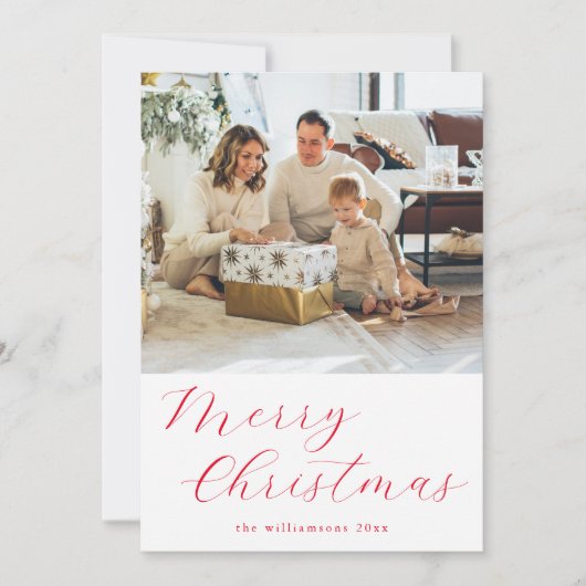 Feestelijk Script Rood Eenvoudig Vrolijk Kerstmis  Feestdagenkaart (Voorkant)