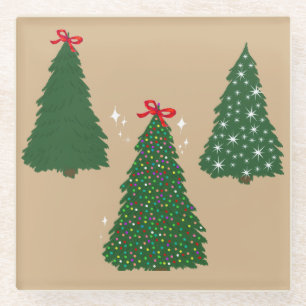 Feestelijk Tan Kerstboom Patroon Glazen Onderzetter