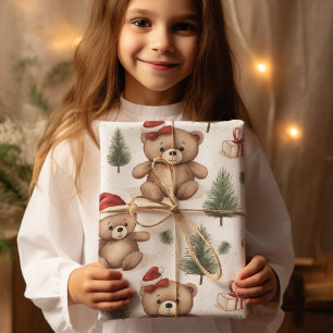 Feestelijk Teddybeer Kerst inpakpapier