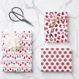Feestelijk Trendy Retro Rood op Wit Xmas Patroon Inpakpapier Vel