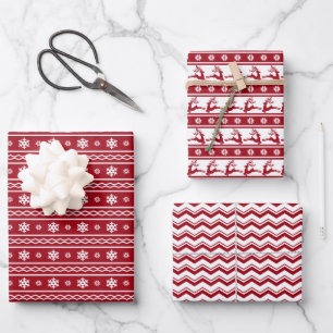 Feestelijk Trendy Retro Rood Wit Kerstpatroon Inpakpapier Vel