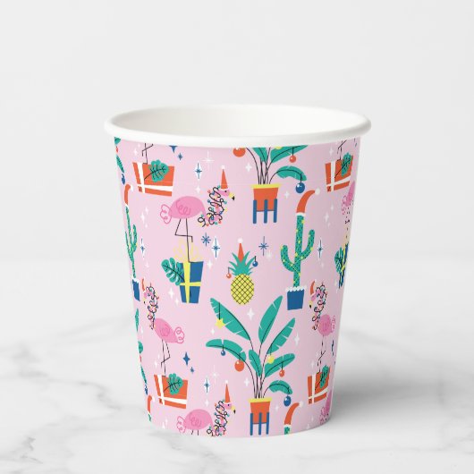Feestelijk tropisch kerstpatroon papieren bekers (Achterkant)