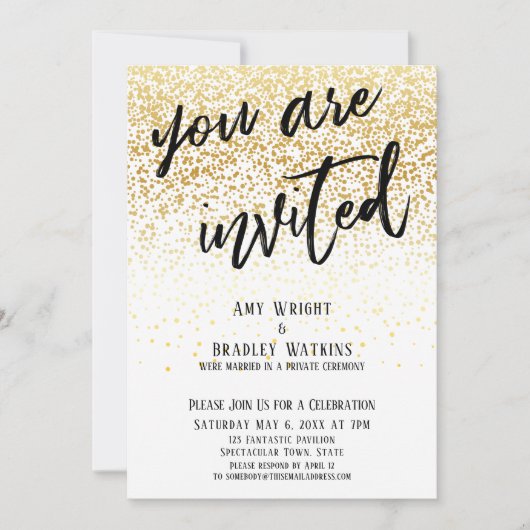 Feestelijk U Bent Uitgenodigd Gouden Confetti Ontv Kaart (Voorkant)