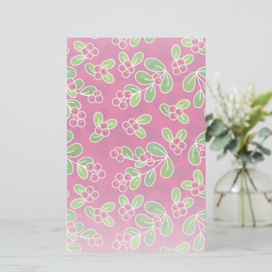Feestelijk veenbessenbladerpatroon, Fuchsia Briefpapier (Staand voorkant)