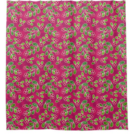 Feestelijk veenbessenbladerpatroon, Fuchsia Douchegordijn (Voorkant)