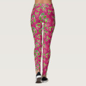 Feestelijk veenbessenbladerpatroon, Fuchsia Leggings (Achterkant)