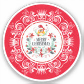 Feestelijk Vrolijk Kerstkrans & Wit Kroon Lijst Sticker (Voorkant)