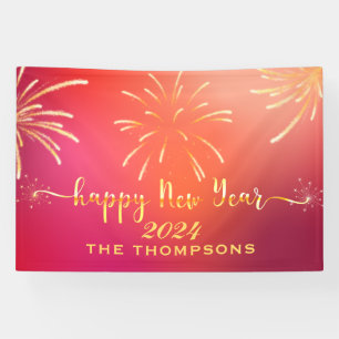 Feestelijk Vuurwerk Gelukkig Nieuwjaar Rood en Gou Spandoek