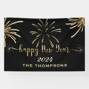 Feestelijk Vuurwerk Gelukkig Nieuwjaar Zwart en Go Spandoek