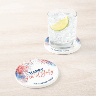 Feestelijk Vuurwerk Gelukkige 4th van Juli Douanen Zandsteen Onderzetter