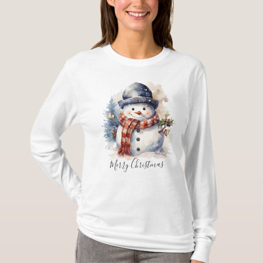 Feestelijk Winter Sneeuwman Kerstmis T-shirt (Voorkant)