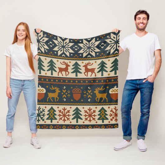 Feestelijk winterbospatroon fleece deken (In situ)