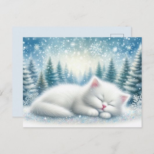 Feestelijk winterlandschap met witte kattenkerst briefkaart (Voorkant / Achterkant)