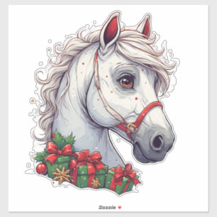 Feestelijk wit paardenhoofd met rode teugel sticker