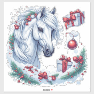 Feestelijk wit paardenhoofd met rode teugel sticker