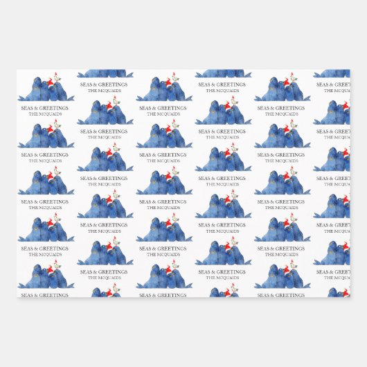 Feestelijk Zee Leeuwen Zeeen in Groeten Waterverf Inpakpapier Vel (Voorkant 2)