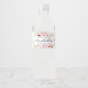 Feestelijke 95e verjaardag Roze Pioen Bloemen Waterfles Etiket