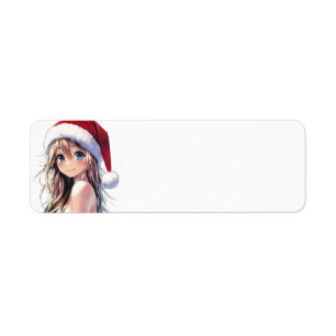 Feestelijke Anime Girl Santa Hat met felblauwe oge Etiket