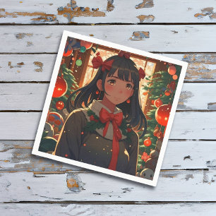 Feestelijke Anime-meisje op kerstavond Servet