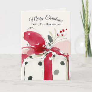 Feestelijke Aquarel Rode Strik Stippen Cadeaupakke Feestdagen Kaart