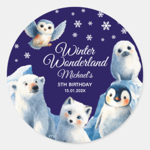Feestelijke Arctische Dieren Blauwe Winter Kinderv Ronde Sticker
