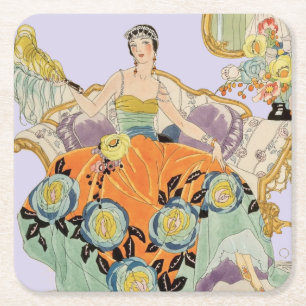 Feestelijke Art Deco Dame Vierkante Kartonnen Onderzetter