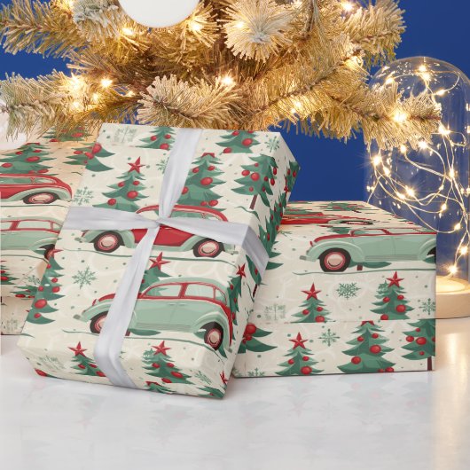 Feestelijke auto's op vrolijk inpakpapier (Feestdagen)