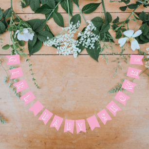 Feestelijke baby meisjes slinger roze vlaggetjes