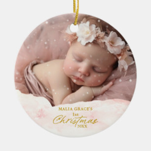 Feestelijke Baby's 1e Kerstmis Sneeuw Flurry Foto Keramisch Ornament