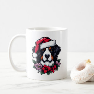 Feestelijke Berner Hond met Santa Hat en Florals Koffiemok