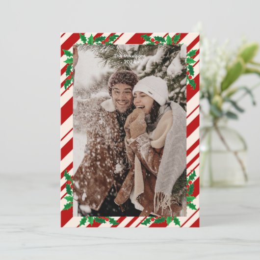 Feestelijke Bessen en Groene Takken Prettig Kerstm Feestdagenkaart (Staand voorkant)