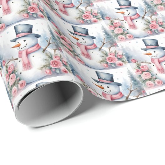 Feestelijke betegelde Kerst waterverf sneeuwpop ro Cadeaupapier (Rol Hoek)