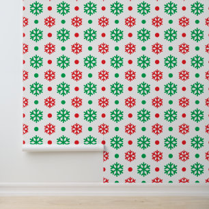 Feestelijke betegelde rode groene sneeuwvlok patro behang