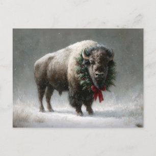 Feestelijke Bizon met Kerstkrans Briefkaart