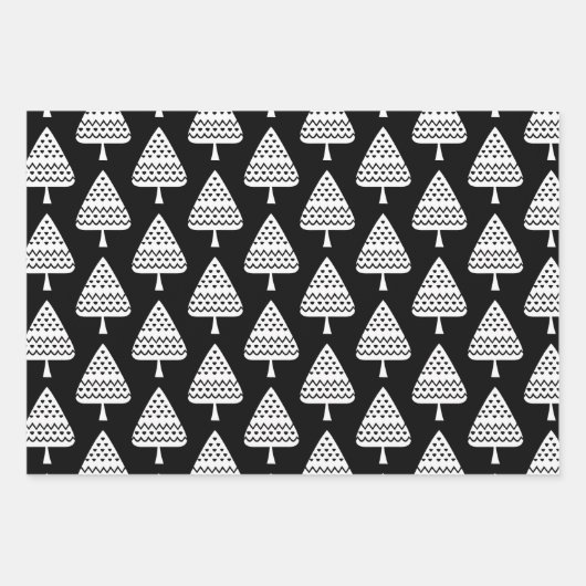 Feestelijke Black and White Holiday Trees Wrapping Inpakpapier Vel (Voorkant 2)