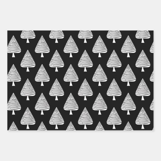 Feestelijke Black and White Holiday Trees Wrapping Inpakpapier Vel (Voorkant)