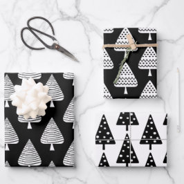 Feestelijke Black and White Holiday Trees Wrapping Inpakpapier Vel