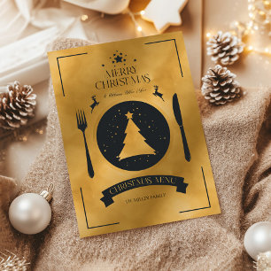 Feestelijke Black & Gold Kerstdiner Menu Kaart