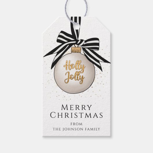 Feestelijke Black White Christmas Bauble Cadeaulabel (Voorkant)