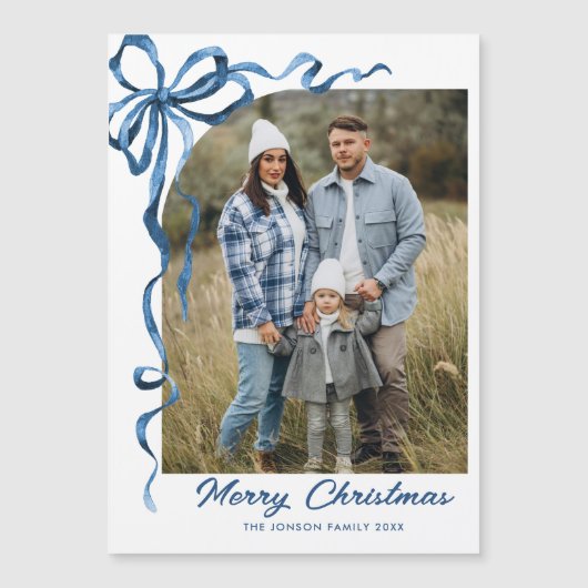 Feestelijke Blauwe Kerstboog Foto Magnetische Kaar (Voorkant)