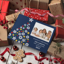Feestelijke Blauwe Kerstboom Vakantie Fotokaart