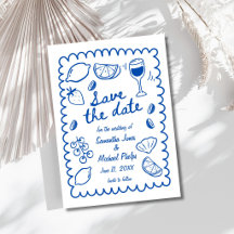 Feestelijke Blauwe Kust Bruiloft Save the Date